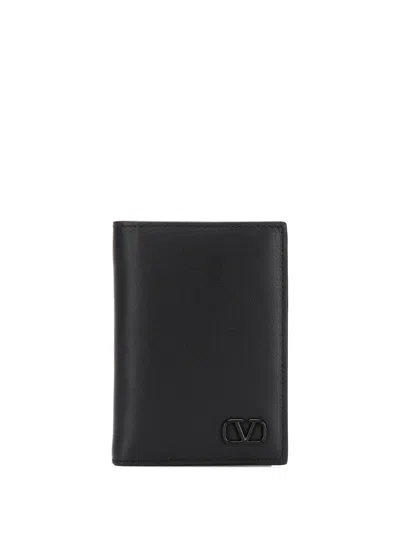 Valentino Garavani Vlogo Leather Cardholder In Black