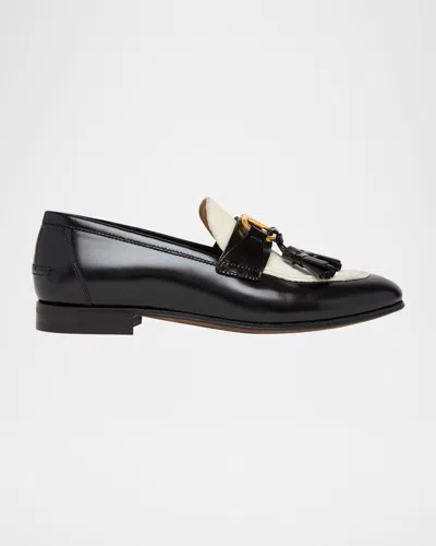 Valentino Garavani Vlogo Signature Bicolor Mixed Leather Penny Loafers In Black