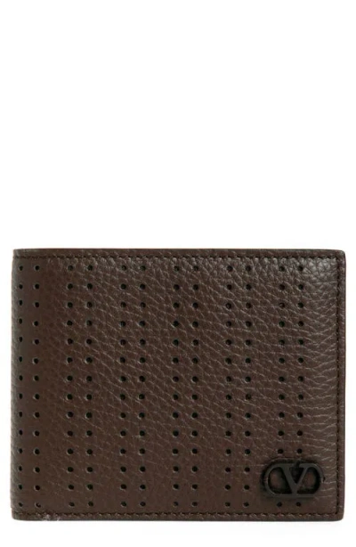 Valentino Garavani Valentino Vlogo Signature Bifold Perforated Leather Wallet In Brown