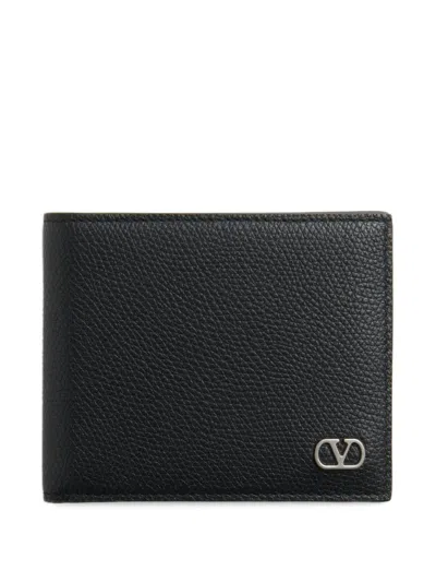 Valentino Garavani Valentino Vlogo Signature Billfold Black Leather Wallet In Pink