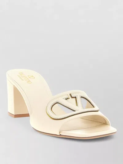 Valentino Garavani Vlogo Signature Block Heel Open Toe Slides In White