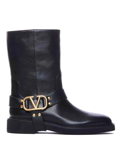 Valentino Garavani Valentino Vlogo Signature Leather Boot In Black