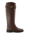 Valentino Leather Signature Vlogo Riding Boots 30 In Brown