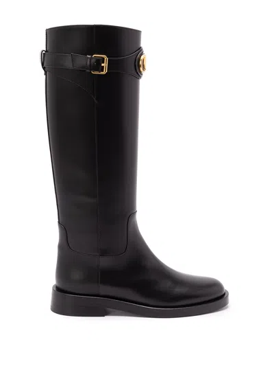 Valentino Garavani Vlogo Leather Knee Boots In Black