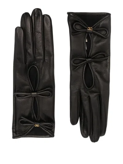 Valentino Garavani Vlogo Signature Bow Detail Gloves In Black