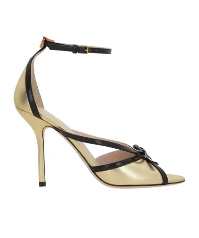 Valentino Garavani Bepointy Sandal In Laminated Nappa And Kidskin 100mm Woman Antique Brass/black 41