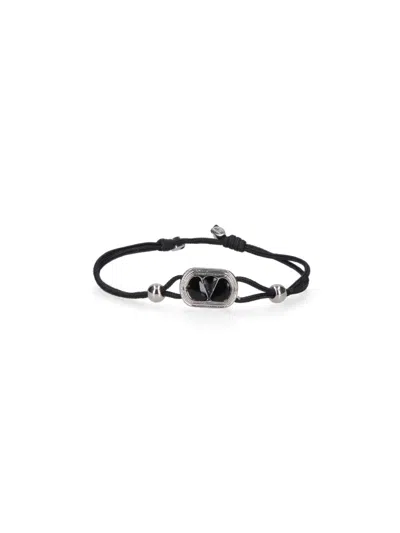 Valentino Garavani Ovalette Logo Signature Bracelet In Black