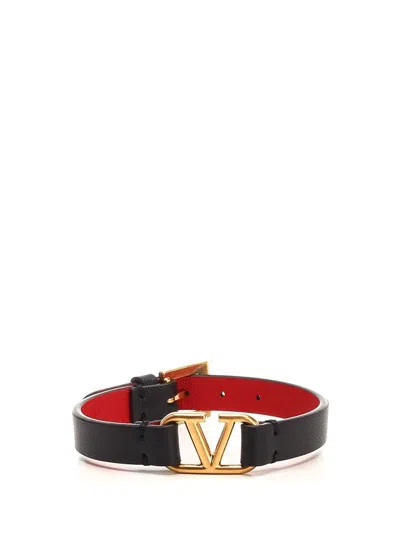 Valentino Garavani Black Vlogo Signature Bracelet In 0sm Nero/rouge Pur