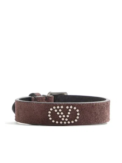 Valentino Garavani Vlogo Signature Suede And Metal Bracelet In Brown