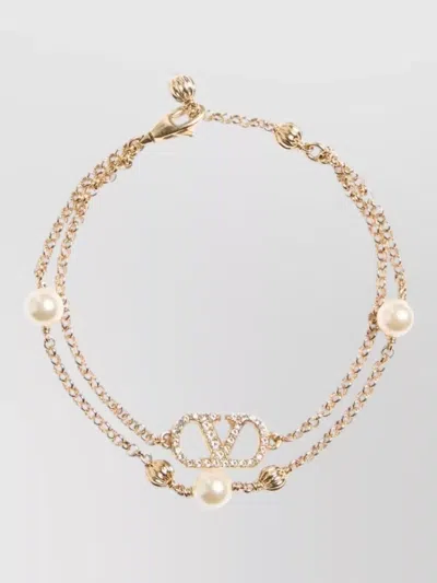 Valentino Garavani Vlogo Signature Bracelet Chain Crystals Pearls In Gold
