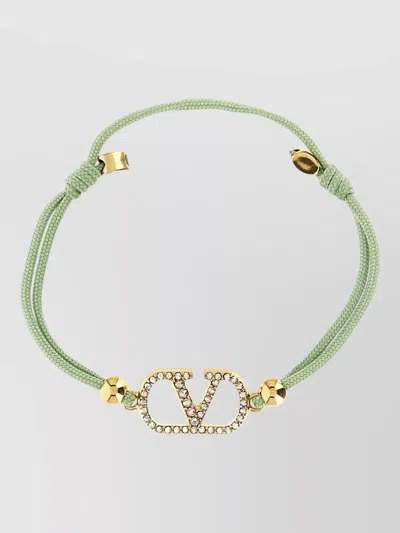 Valentino Garavani Vlogo Signature Bracelet Goldtone Crystal Cord In Green