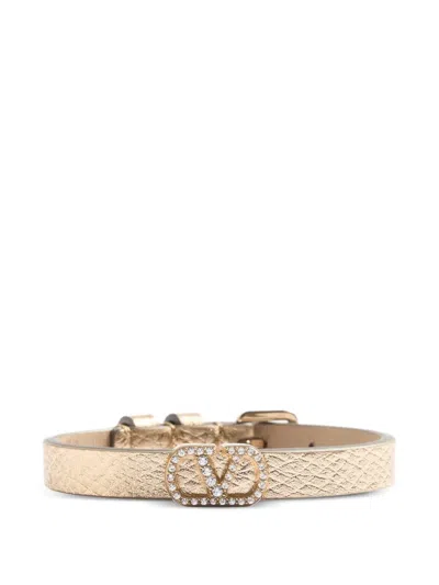 Valentino Garavani Vlogo Signature Bracelet In Laminated Leather And Swarovski® Crystals In Brown