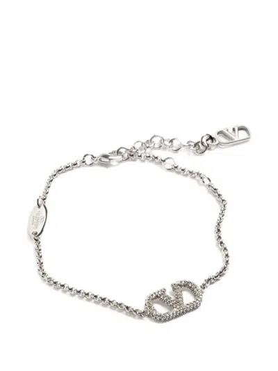 Valentino Garavani Vlogo Signature Bracelet In Metal And Swarovski® Crystals In Silver