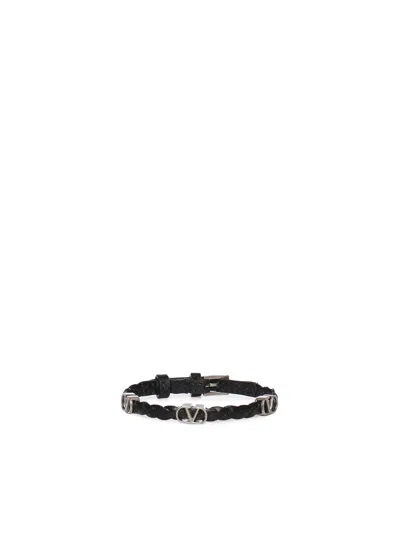 Valentino Garavani Vlogo Signature Braided Calfskin Bracelet In Black