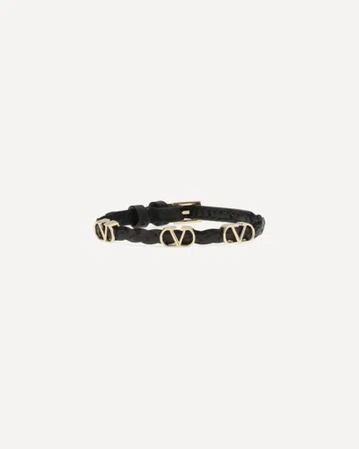 Valentino Garavani Vlogo Signature Braided Leather Bracelet In Black