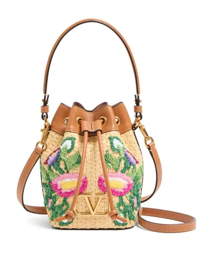 VALENTINO GARAVANI MINI VLOGO SIGNATURE EMBROIDERED BUCKET BAG