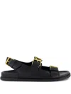 Valentino Leather Sandals With Flat Sole And Gold-tone Hardware In Black
