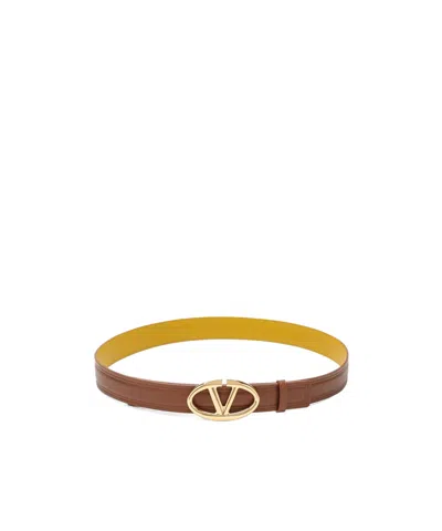 Valentino Garavani Vlogo Signature-buckle Leather Belt In Brown