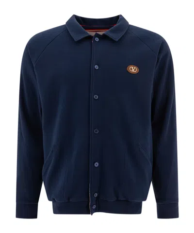 Valentino Vlogo Signature Button-up Bomber Jacket In Black