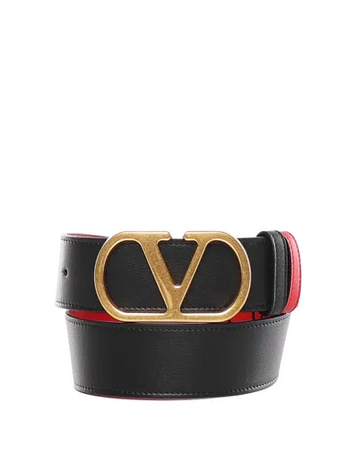 Valentino Garavani Vlogo Signature Calfskin Belt In Black