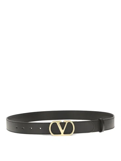 Valentino Garavani Vlogo Signature Calfskin Belt In Black
