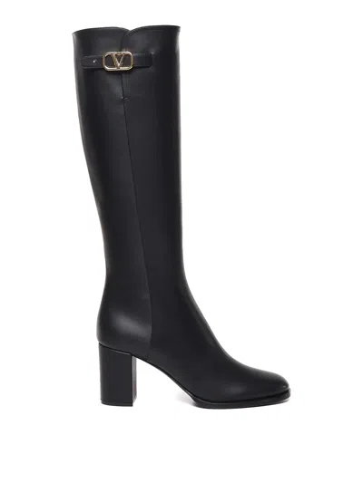 Valentino Garavani Vlogo Signature Calfskin Boot In Black