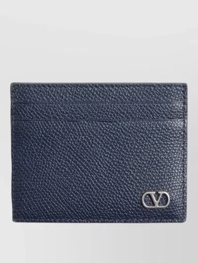 Valentino Garavani Vlogo Signature Garnet Calfskin Card Holder In Blue