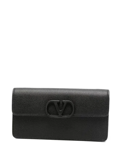 Valentino Garavani Valentino Vlogo Signature Calfskin Wallet With Chain In Black