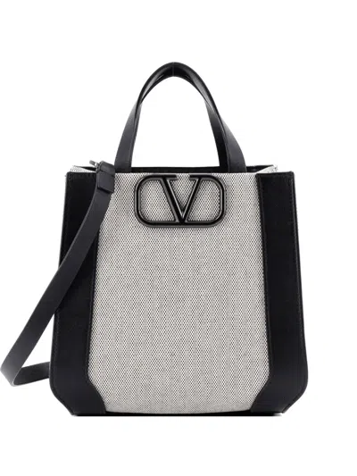 Pre-owned Valentino Garavani Vlogo Signature Canvas And Leather Mini Tote Bag In Black