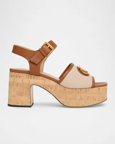 VALENTINO GARAVANI VLOGO SIGNATURE CANVAS AND LEATHER PLATFORM SANDALS
