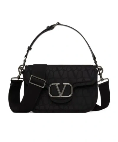 Valentino Garavani Vlogo Signature Canvas Shoulder Bag In Black