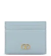 Valentino Blue Vlogo Signature Grainy Calfskin Card Holder In Gray