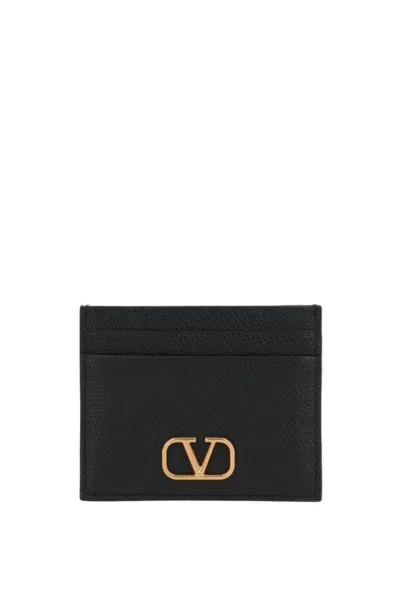 Valentino Garavani Vlogo Signature Grainy Calfskin Cardholder In Black