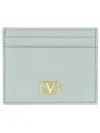 Valentino Blue Vlogo Signature Grainy Calfskin Card Holder In Green