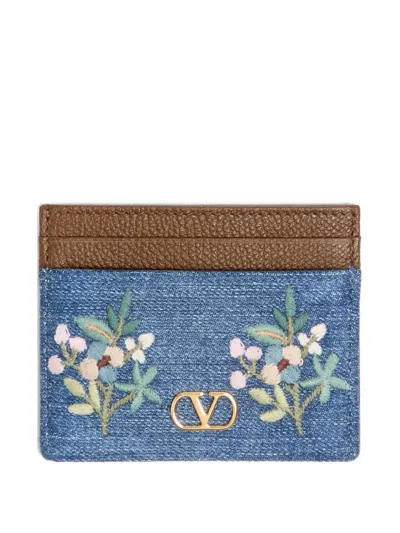Valentino Garavani Vlogo Signature Kartenetui Aus Denim Mit Blumenstickerei In Brown