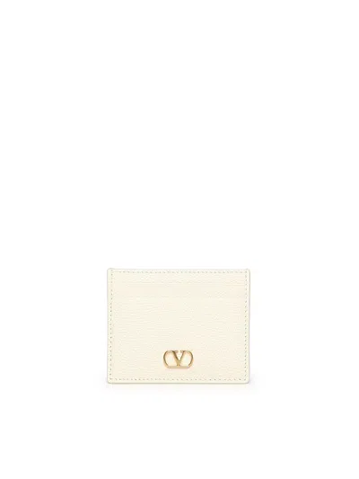 Valentino Garavani Vlogo Signature Card Holder In Grained Calfskin In White
