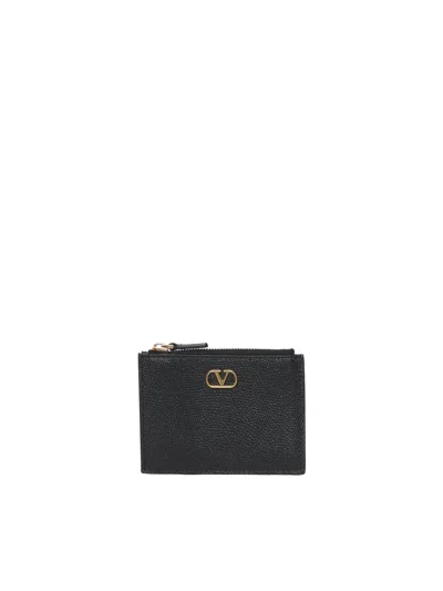 Valentino Garavani Vlogo Signature Card Holder In Grainy Calfskin In Black