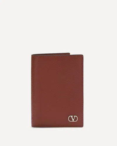 Valentino Garavani Vlogo Signature Leather Card Holder In Brown