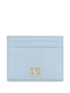 Valentino Womens Blu Porcellana Vlogo Signature Grainy Leather Card Holder In Blue