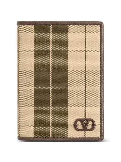 Valentino Garavani Vlogo Signature Cardholder In Checked Fabric In Neutral