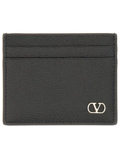 Valentino Garavani Vlogo Signature Cardholder In Grainy Calfskin For Man In Black