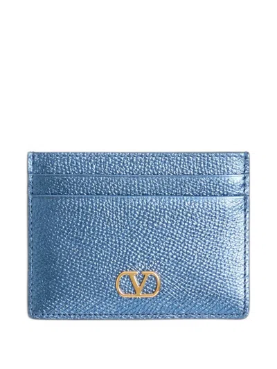 Valentino Garavani Vlogo Signature Cardholder In Laminated Grainy Calfskin In 블루