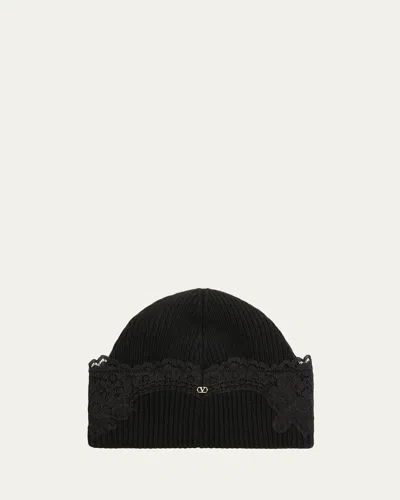 Valentino Garavani Vlogo Signature Cashmere & Lace Beanie In Black