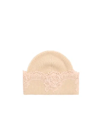 Valentino Garavani Vlogo Signature Cashmere And Lace Knit Hat In Brown