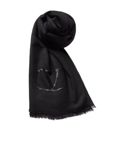Valentino Vlogo Signature Cashmere And Silk Shawl With Lurex Logo