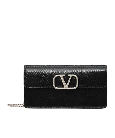 Valentino Garavani Vlogo Signature Chain Wallet In Black