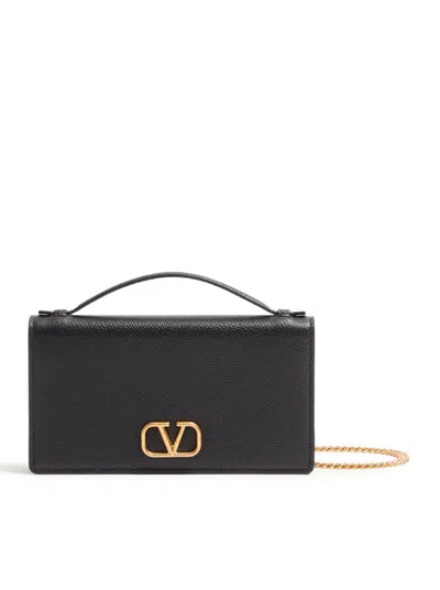 Valentino Garavani Vlogo Signature Chain Wallet In Garnet Calfskin In Black