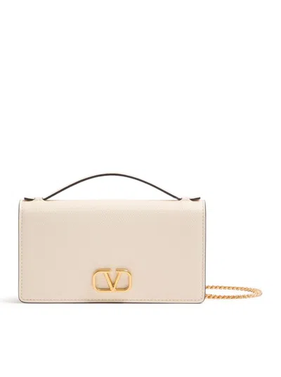 Valentino Garavani Vlogo Signature Chain Wallet In Garnet Calfskin In Pink