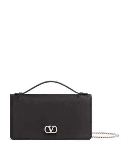 Valentino Garavani Vlogo Signature Chain Wallet In Satin With Jewel Logo In Black