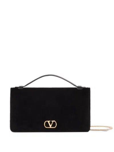 Valentino Garavani Vlogo Signature Chain Wallet In Velvet In Black